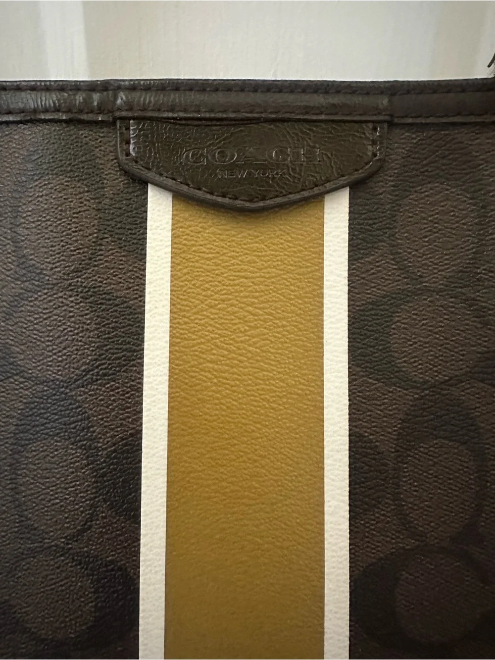 COACH Signature Mahogany Brown Stripe Zipper Tote Rare